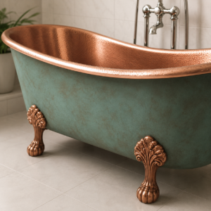 Antique Copper Clawfoot Freestanding Bathtub – Hammered Copper Interior