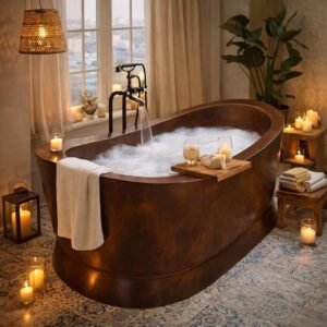 Luxury Dark Copper Finish Freestanding Bathtub with Deep Soaking Design
