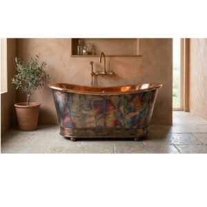 Decorative hammered copper bathtub for luxury residential bathrooms hotels villas and spa wellness centres