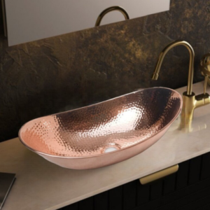 Luxury handmade copper kitchen and bathroom sink with antique hammered texture and premium finish