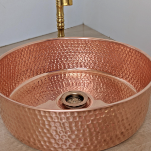 16 inch pure copper oval vanity sink with hand hammered single bowl design