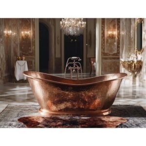 Luxury Hammered Copper Freestanding Bathtub with Oval Design