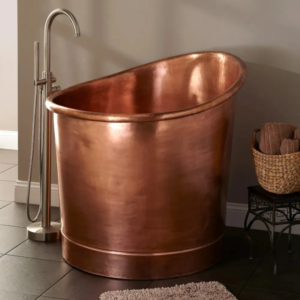 Copper Freestanding Bathtub with Smooth Rounded Design and Open Interior
