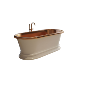 Luxury Oval Copper Lined Bathtub with White Exterior and Freestanding Design
