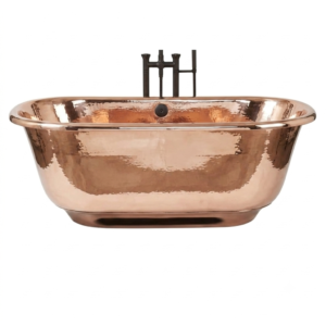 Hammered Copper Freestanding Bathtub with Black Faucet