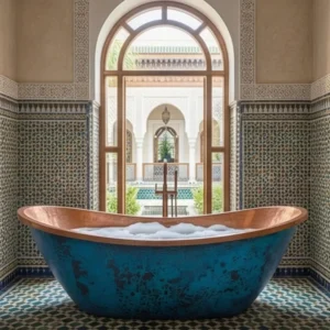 Blue and Copper Finish Oval Freestanding Bathtub by Daystar Trade