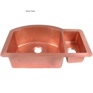 Premium rectangular copper kitchen sink with spacious double bowl design and smooth finish